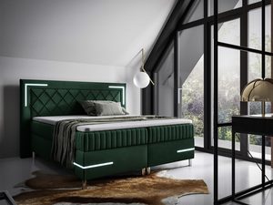 Miniaturka 15 - Nowoczesne łóżko tapicerowane w kolorze zielonym z podświetleniem LED do sypialni