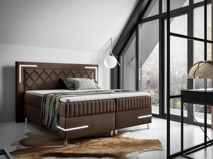 Miniaturka 17 - Łóżko tapicerowane w kolorze brązowym z eleganckim wykończeniem w aranżacji sypialnianej