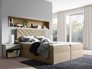 Miniaturka 1 - Kremowe łóżko tapicerowane z ukośnym wzorem