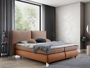 Miniaturka 4 - Brązowe łóżko kontynentalne z podwójnym materacem i chromowanymi nóżkami