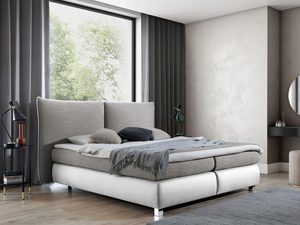 Miniaturka 2 - Szare łóżko kontynentalne z miękkim zagłówkiem i chromowanymi nóżkami