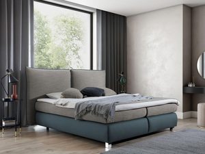 Miniaturka 3 - Szare łóżko kontynentalne z miękkim zagłówkiem i chromowanymi nóżkami