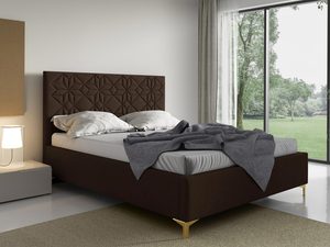 Miniaturka 1 - Brązowe łóżko z tłoczonym zagłówkiem i matowym wykończeniem