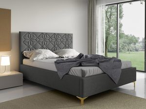 Miniaturka 7 - Jasnoszare łóżko z geometrycznym tłoczeniem i złotą podstawą