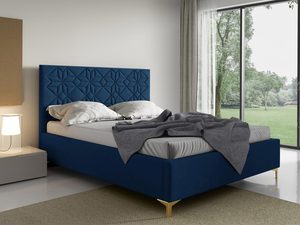 Miniaturka 3 - Granatowe łóżko z ozdobnym zagłówkiem w stylu glamour i złotymi nogami