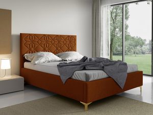 Miniaturka 4 - Rudy model łóżka z tłoczonym zagłówkiem i złotymi detalami