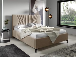 Miniaturka 8 - Tapicerowane łóżko w kolorze kremowym z dekoracyjnym zagłówkiem – luksusowe łóżko do sypialni, które nadaje wnętrzu elegancji.