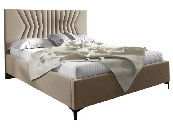 Łóżko tapicerowane w kolorze kremowym z dekoracyjnym zagłówkiem – luksusowe łóżko do sypialni, które nadaje wnętrzu elegancji.