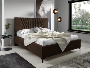 Miniaturka 10 - Tapicerowane łóżko w kolorze brązowym z pionowymi przeszyciami – klasyczne łóżko do sypialni, idealne do tradycyjnych wnętrz.