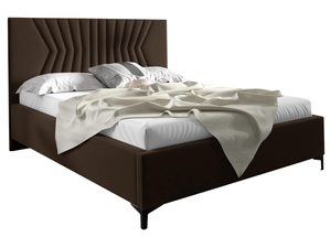 Miniaturka 2 - Łóżko tapicerowane w kolorze brązowym z pionowymi przeszyciami – klasyczne łóżko do sypialni, idealne do tradycyjnych wnętrz.