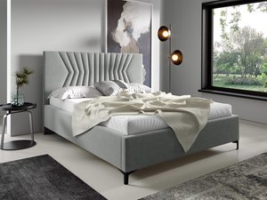 Miniaturka 9 - Tapicerowane łóżko w kolorze jasnoszarym z dekoracyjnym zagłówkiem – eleganckie łóżko do sypialni, które dodaje wnętrzu wyrafinowania.