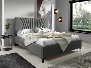 Miniaturka 11 - Tapicerowane łóżko w kolorze szarym z ozdobnym zagłówkiem – stylowe łóżko do sypialni, które wprowadza świeżość do wnętrza.