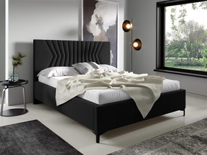 Miniaturka 12 - Tapicerowane łóżko w kolorze czarnym z pionowymi przeszyciami – luksusowe łóżko do sypialni, które dodaje wnętrzu charakteru.