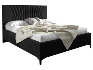 Miniaturka 4 - Łóżko tapicerowane w kolorze czarnym z pionowymi przeszyciami – luksusowe łóżko do sypialni, które dodaje wnętrzu charakteru.