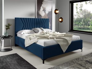 Miniaturka 13 - Tapicerowane łóżko w kolorze granatowym z ozdobnym zagłówkiem – eleganckie łóżko do sypialni, które wprowadza wyrafinowany styl.