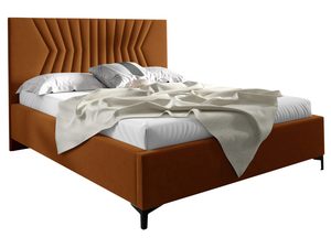 Miniaturka 6 - Łóżko tapicerowane w kolorze pomarańczowym z ozdobnym zagłówkiem – stylowe łóżko do sypialni, które wprowadza energię do wnętrza.