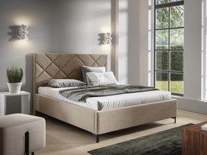 Miniaturka 8 - Łóżko tapicerowane w kolorze beżowym z pikowanym zagłówkiem – luksusowe łóżko do sypialni, które wprowadza elegancję do wnętrza.