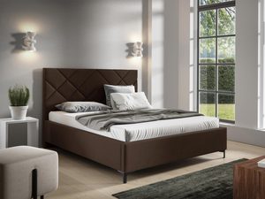 Miniaturka 10 - Łóżko tapicerowane w kolorze brązowym z prostym zagłówkiem – klasyczne łóżko do sypialni, idealne do tradycyjnych wnętrz.