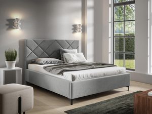 Miniaturka 9 - Łóżko tapicerowane w kolorze szarym z prostym zagłówkiem – eleganckie łóżko do sypialni, które wprowadza harmonię do wnętrza.