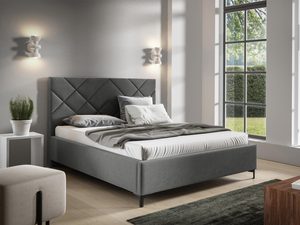 Miniaturka 12 - Łóżko tapicerowane w kolorze grafitowym z prostym zagłówkiem – stylowe łóżko do sypialni, idealne do nowoczesnych wnętrz.