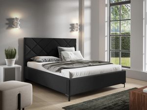 Miniaturka 11 - Łóżko tapicerowane w kolorze czarnym z prostym zagłówkiem – nowoczesne łóżko do sypialni, które wprowadza elegancję.