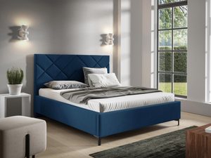 Miniaturka 13 - Łóżko tapicerowane w kolorze niebieskim z prostym zagłówkiem – stylowe łóżko do sypialni, które dodaje wnętrzu świeżości.