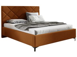 Miniaturka 7 - Łóżko tapicerowane w kolorze pomarańczowym z prostym zagłówkiem – odważne łóżko do sypialni, które wprowadza ciepło do wnętrza.