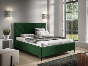 Miniaturka 14 - Łóżko tapicerowane w kolorze zielonym z prostym zagłówkiem w aranżacji sypialnii
