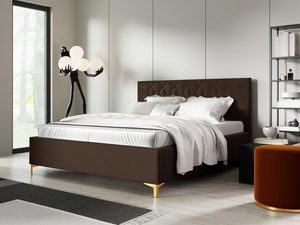 Miniaturka 5 - Brązowe łóżko z miękkim zagłówkiem i klasyczną podstawą