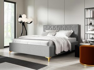 Miniaturka 7 - Szare łóżko z pikowanym zagłówkiem i miękką tapicerką
