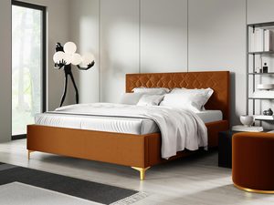 Miniaturka 4 - Rudy model łóżka z ozdobnym zagłówkiem i białą pościelą