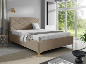 Miniaturka 8 - Beżowe łóżko z z złotymi metalowymi nogami