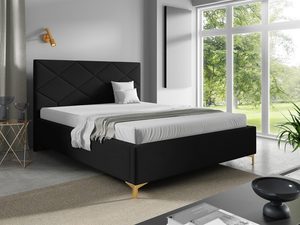 Miniaturka 2 - Czarne łóżko z podłużnymi przeszyciami na wysokim zagłówku