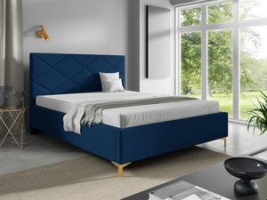 Miniaturka 1 - Niebieskie łóżko tapicerowany z białym materacem w stylu minimalistycznym