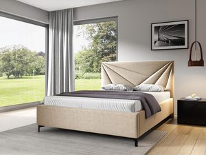 Miniaturka 8 - Beżowe łóżko z przeszytym zagłówkiem i nowoczesnym wykończeniem