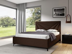 Miniaturka 2 - Brązowe łóżko z dekoracyjnym przeszyciem i metalową podstawą