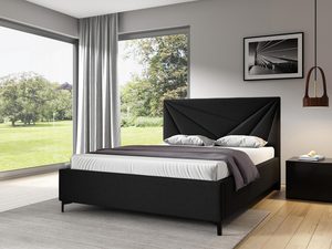 Miniaturka 3 - Czarne łóżko z nowoczesnym zagłówkiem i metalowymi nóżkami