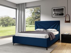 Miniaturka 1 - Granatowe łóżko z wysokim zagłówkiem i czarnymi nóżkami