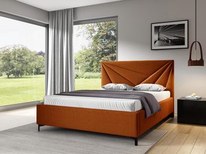 Miniaturka 5 - Pomarańczowe łóżko z dekoracyjnym przeszyciem i stylową podstawą