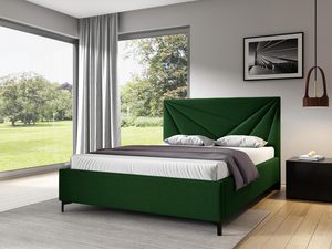 Miniaturka 4 - Zielone łóżko z miękkim zagłówkiem w kształcie litery V i prostą ramą