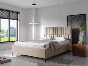 Miniaturka 8 - Beżowe łóżko z dekoracyjnym pikowaniem i prostymi nóżkami