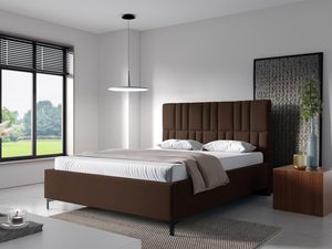 Miniaturka 5 - Brązowe łóżko z wysokim zagłówkiem i nowoczesnym wykończeniem