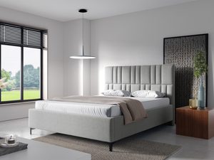 Miniaturka 7 - Jasnoszare łóżko z pionowym przeszyciem i czarnymi nóżkami