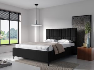 Miniaturka 2 - Czarne łóżko z nowoczesnym zagłówkiem i czarnymi metalowymi nóżkami