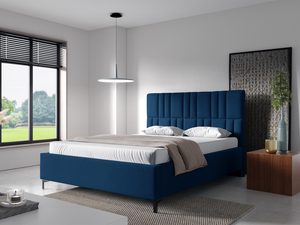 Miniaturka 1 - Granatowe łóżko z pionowym przeszyciem i czarnymi metalowymi nóżkami