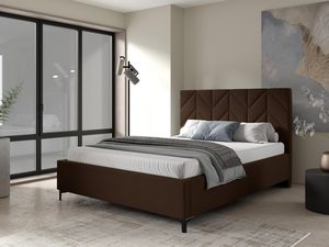 Miniaturka 1 - Łóżko tapicerowane z wysokim zagłówkiem w kolorze brązowym – klasyczne łóżko do sypialni, w ciepłym, naturalnym odcieniu.