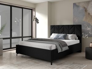 Miniaturka 2 - Łóżko tapicerowane z wysokim zagłówkiem w kolorze czarnym – nowoczesne łóżko do sypialni, idealne do minimalistycznych aranżacji.