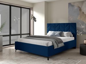 Miniaturka 3 - Łóżko tapicerowane z wysokim zagłówkiem w kolorze granatowym – stylowe łóżko do sypialni, dodające głębi i klasy każdemu wnętrzu.
