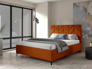 Miniaturka 4 - Pomarańczowe łóżko sypialniane z czarnymi nóżkami metalowymi