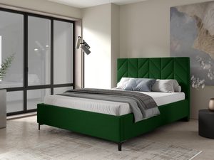 Miniaturka 5 - Zielone łóżko z dekoracyjnym przeszyciem i miękkim materacem
